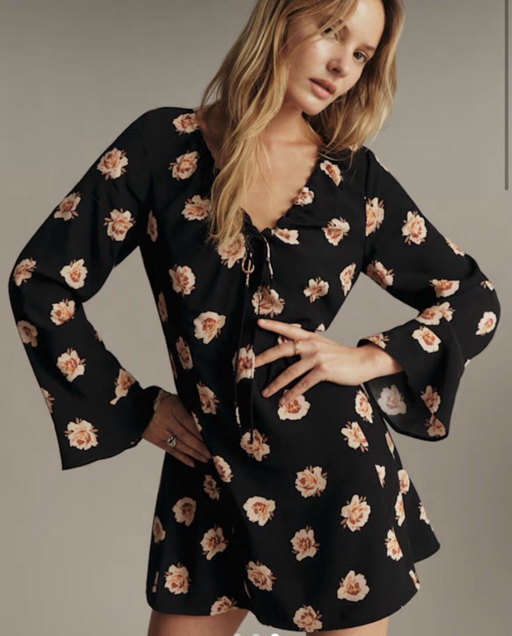 Sézane Francesca Long-sleeve printed short dress Women’s US 6